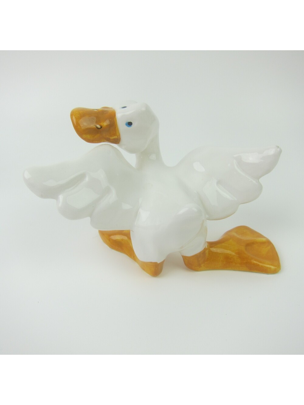 Vintage Ceramic Duck Sculpture / Figurine Funny Whimsical White Orange Signed